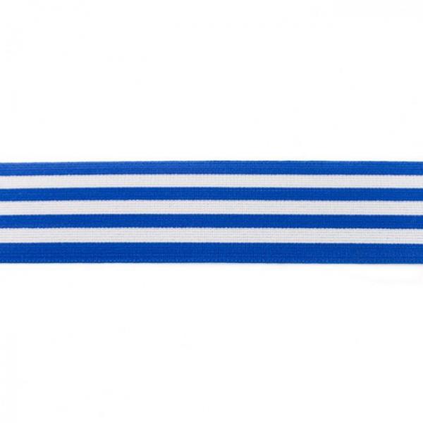 Gummiband Streifen Kobaltblau-Weiß Breite 4 cm